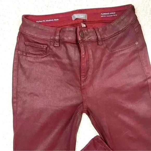 DL1961 Florence Mid Rise Merlot Coated Ultrasculpt Skinny Ankle Jeans Size 28 - Picture 5 of 16